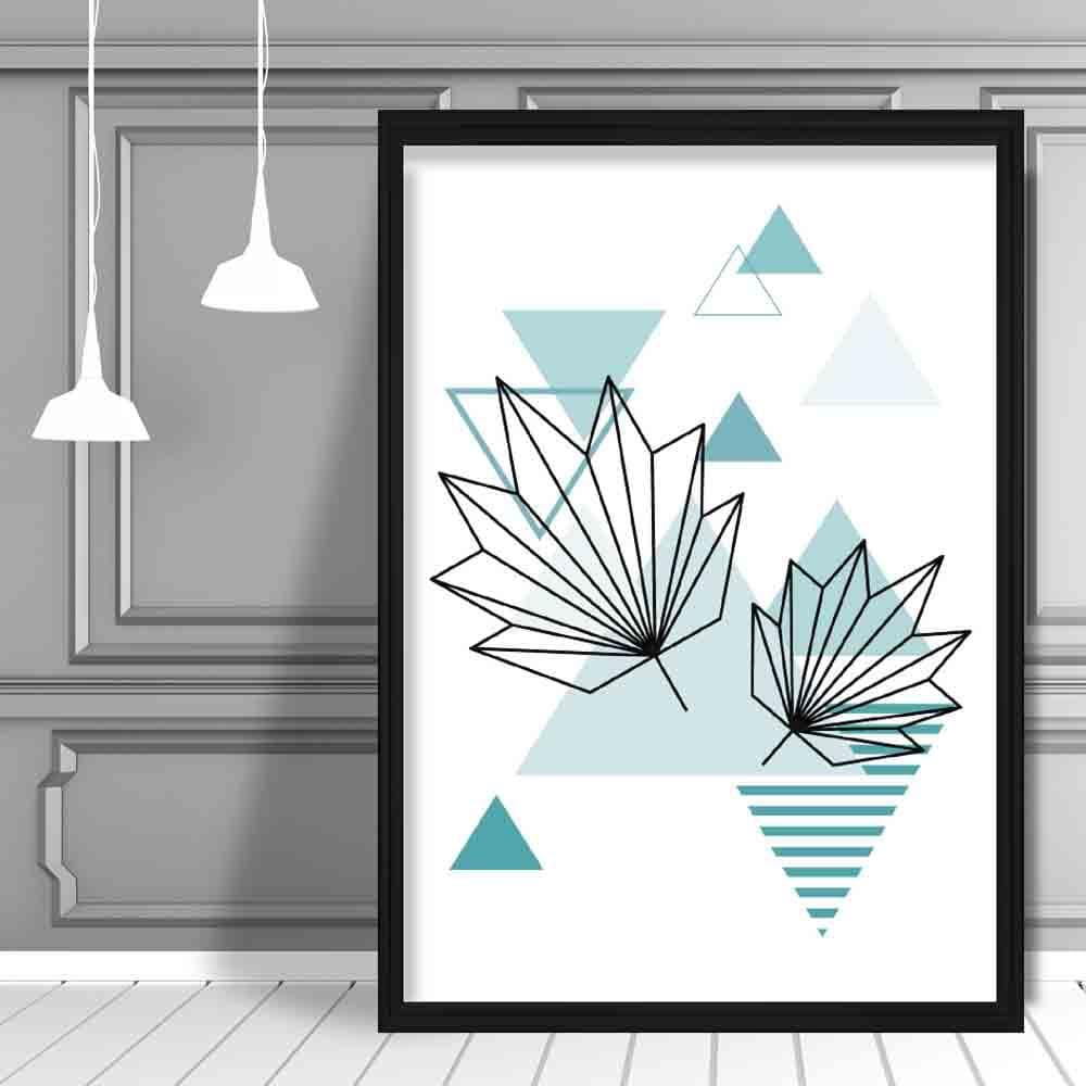 Tropical Leaves Abstract Geometric Scandinavian Aqua Blue Poster