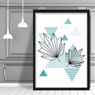 Tropical Leaves Abstract Geometric Scandinavian Aqua Blue Poster