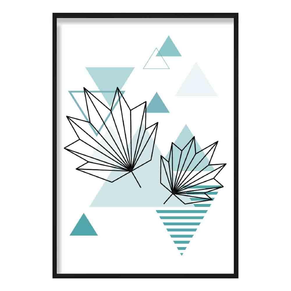 Tropical Leaves Abstract Geometric Scandinavian Aqua Blue Poster