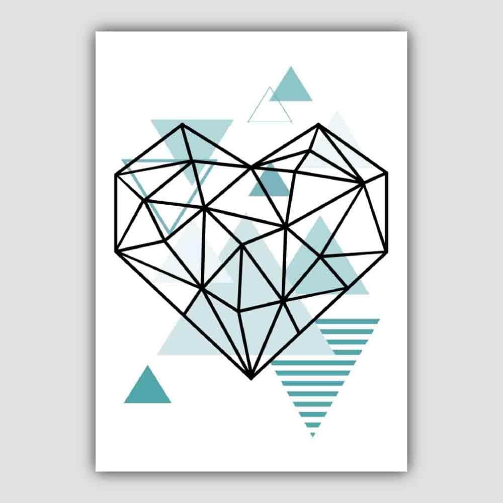 Heart Abstract Geometric Scandinavian Aqua Blue Poster