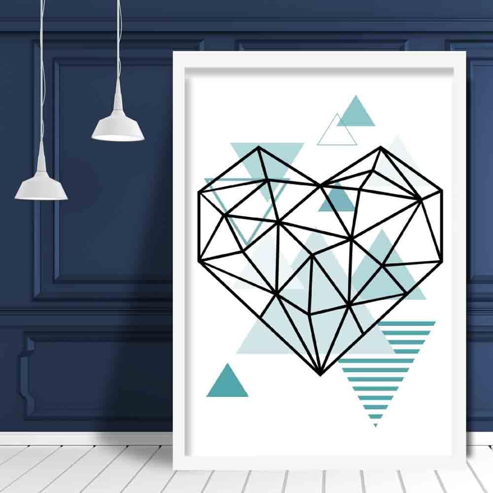 Heart Abstract Geometric Scandinavian Aqua Blue Poster