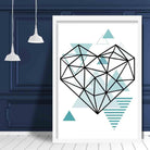 Heart Abstract Geometric Scandinavian Aqua Blue Poster