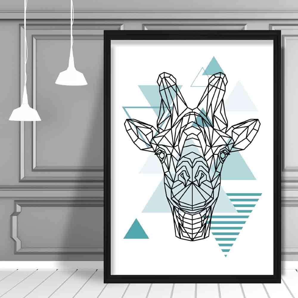 Giraffe Head Abstract Geometric Scandinavian Aqua Blue Poster