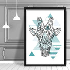 Giraffe Head Abstract Geometric Scandinavian Aqua Blue Poster