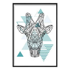 Giraffe Head Abstract Geometric Scandinavian Aqua Blue Poster
