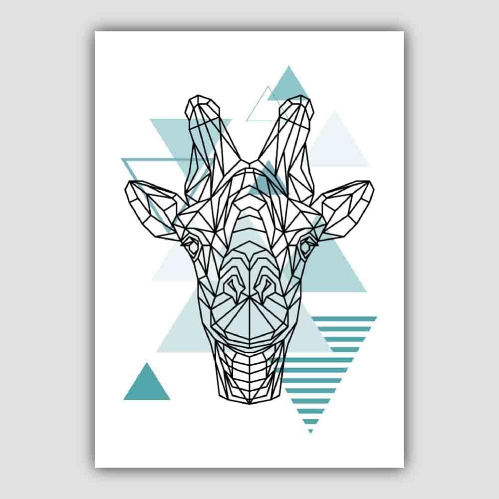 Giraffe Head Abstract Geometric Scandinavian Aqua Blue Poster