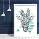 Giraffe Head Abstract Geometric Scandinavian Aqua Blue Poster