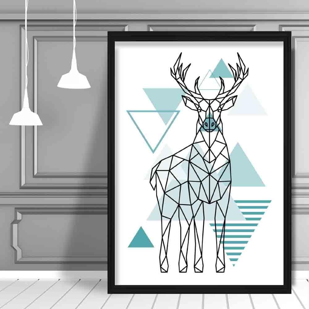 Majestic Stag Abstract Geometric Scandinavian Aqua Blue Poster