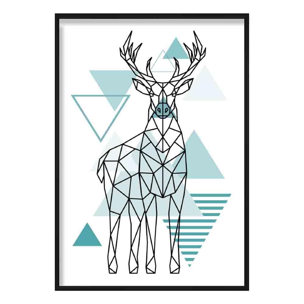 Majestic Stag Abstract Geometric Scandinavian Aqua Blue Poster