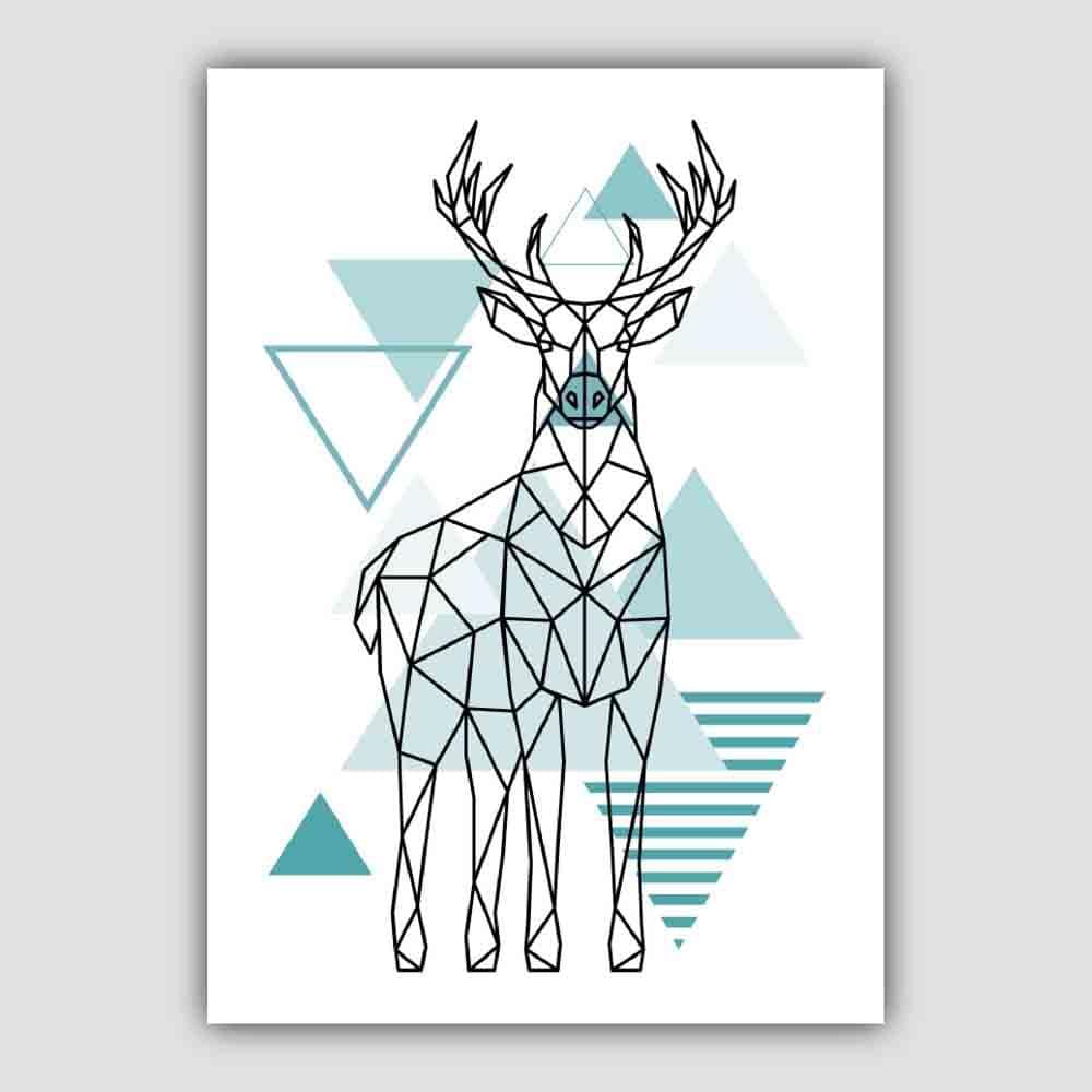 Majestic Stag Abstract Geometric Scandinavian Aqua Blue Poster
