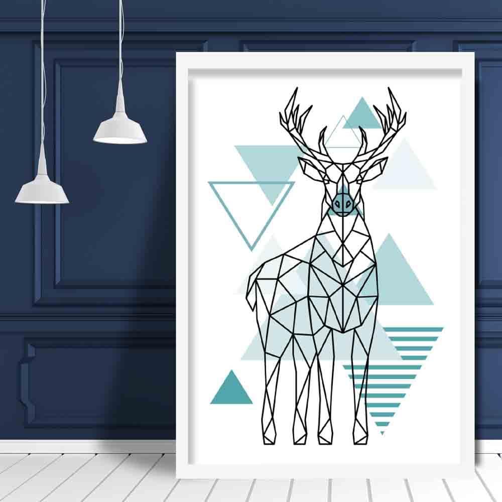 Majestic Stag Abstract Geometric Scandinavian Aqua Blue Poster