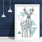 Majestic Stag Abstract Geometric Scandinavian Aqua Blue Poster