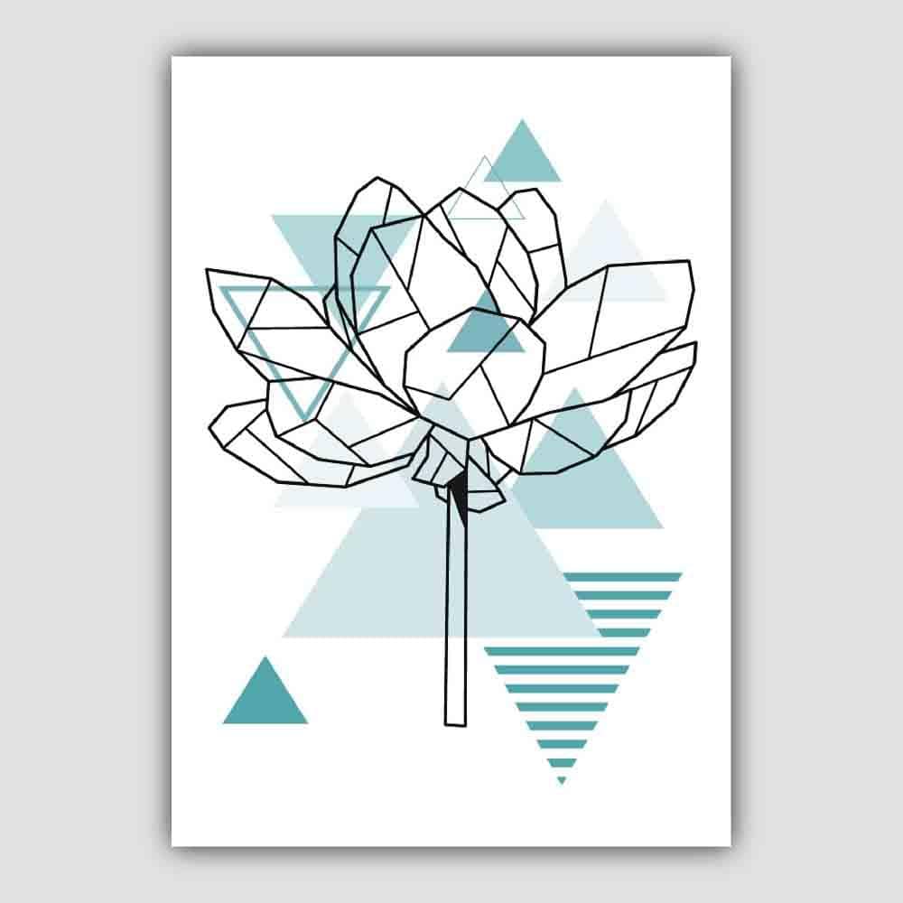 Peony Flower Abstract Geometric Scandinavian Aqua Blue Poster