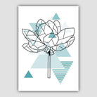Peony Flower Abstract Geometric Scandinavian Aqua Blue Poster