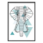 Elephant Head Abstract Geometric Scandinavian Aqua Blue Poster