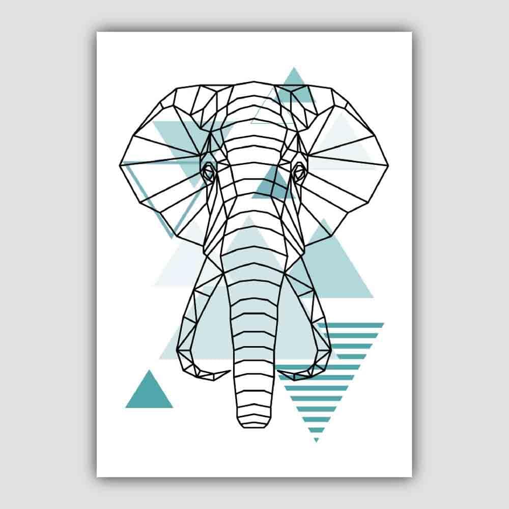 Elephant Head Abstract Geometric Scandinavian Aqua Blue Poster