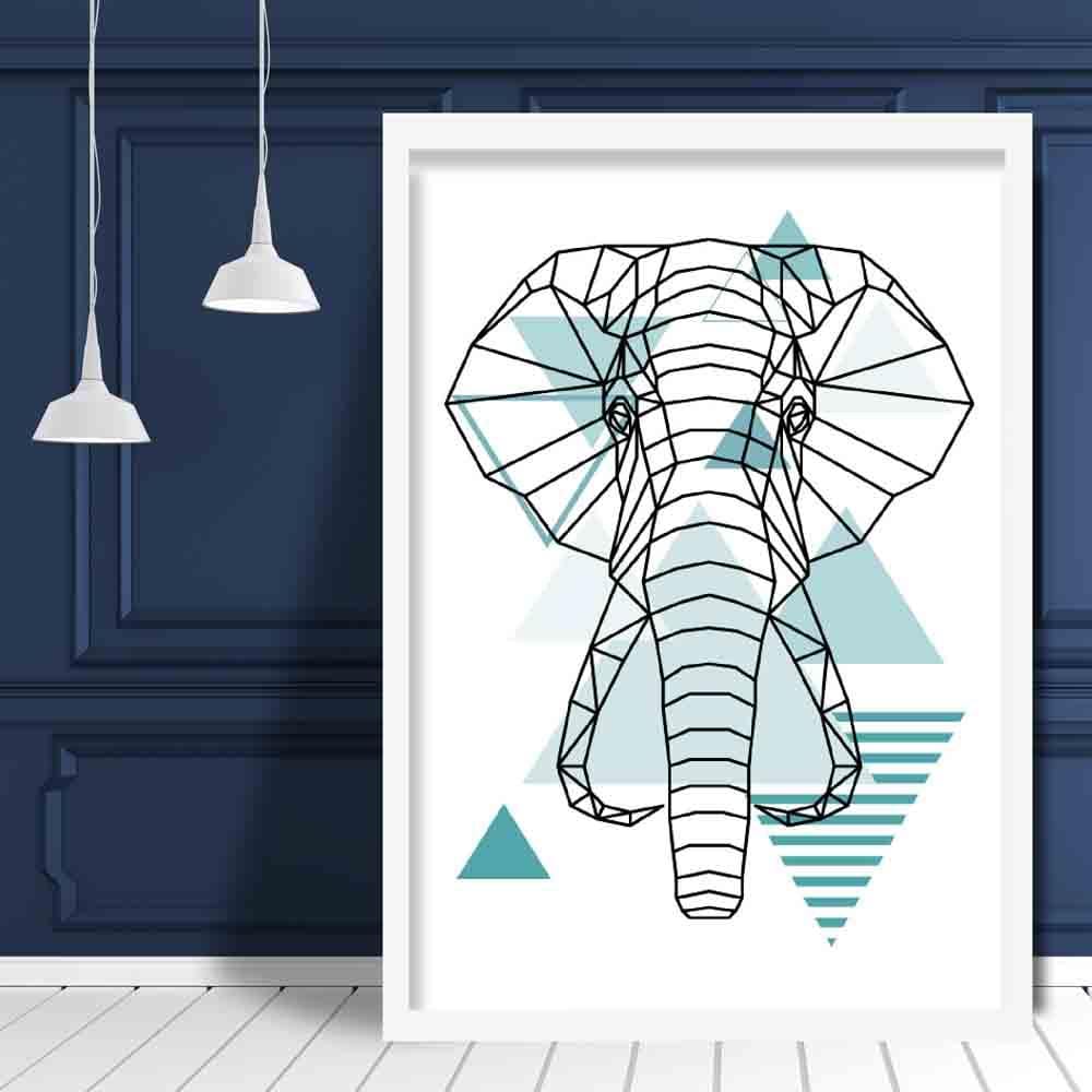 Elephant Head Abstract Geometric Scandinavian Aqua Blue Poster