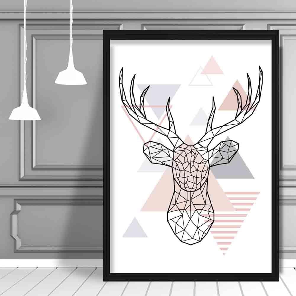Stag Head Abstract Geometric Scandinavian Blush Pink Poster