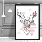 Stag Head Abstract Geometric Scandinavian Blush Pink Poster