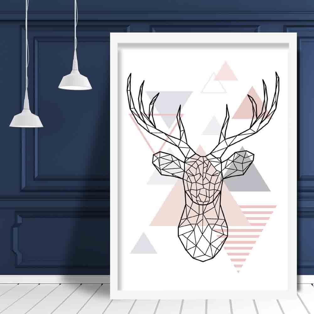 Stag Head Abstract Geometric Scandinavian Blush Pink Poster
