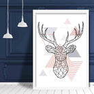 Stag Head Abstract Geometric Scandinavian Blush Pink Poster