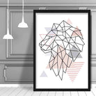 Lion Head Looking Left Abstract Geometric Scandinavian Blush Pink Poster