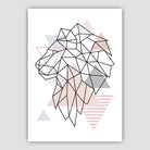 Lion Head Looking Left Abstract Geometric Scandinavian Blush Pink Poster