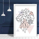Lion Head Looking Left Abstract Geometric Scandinavian Blush Pink Poster