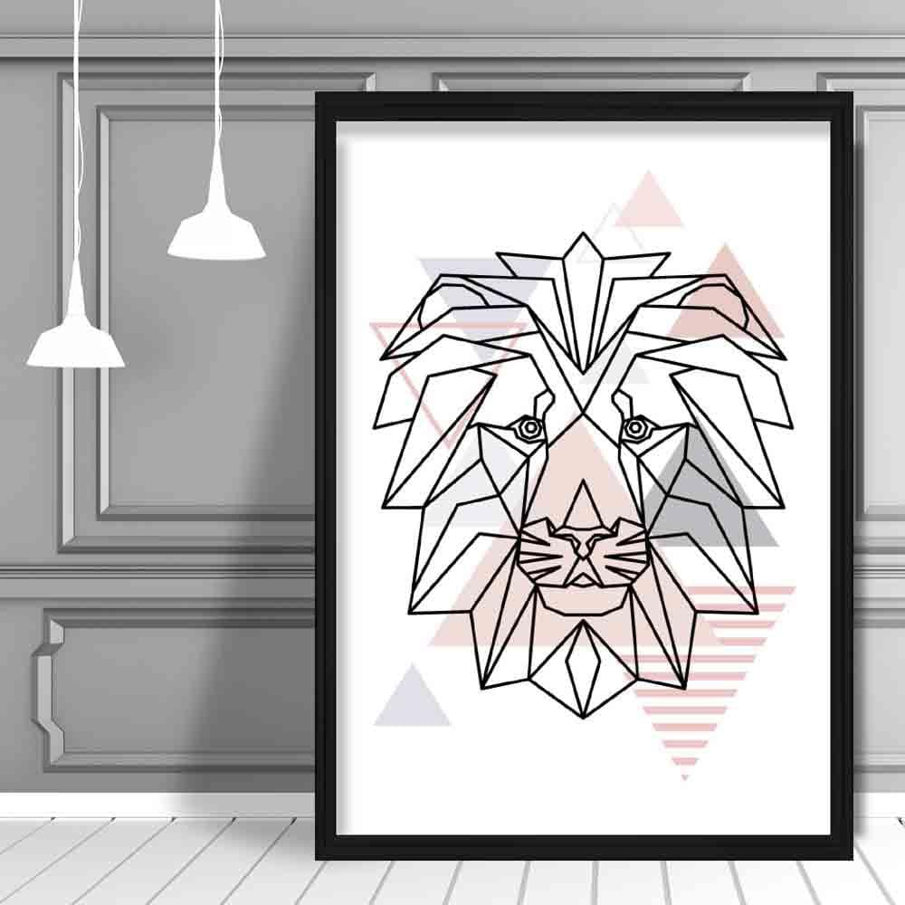 Lion Head Abstract Geometric Scandinavian Blush Pink Poster