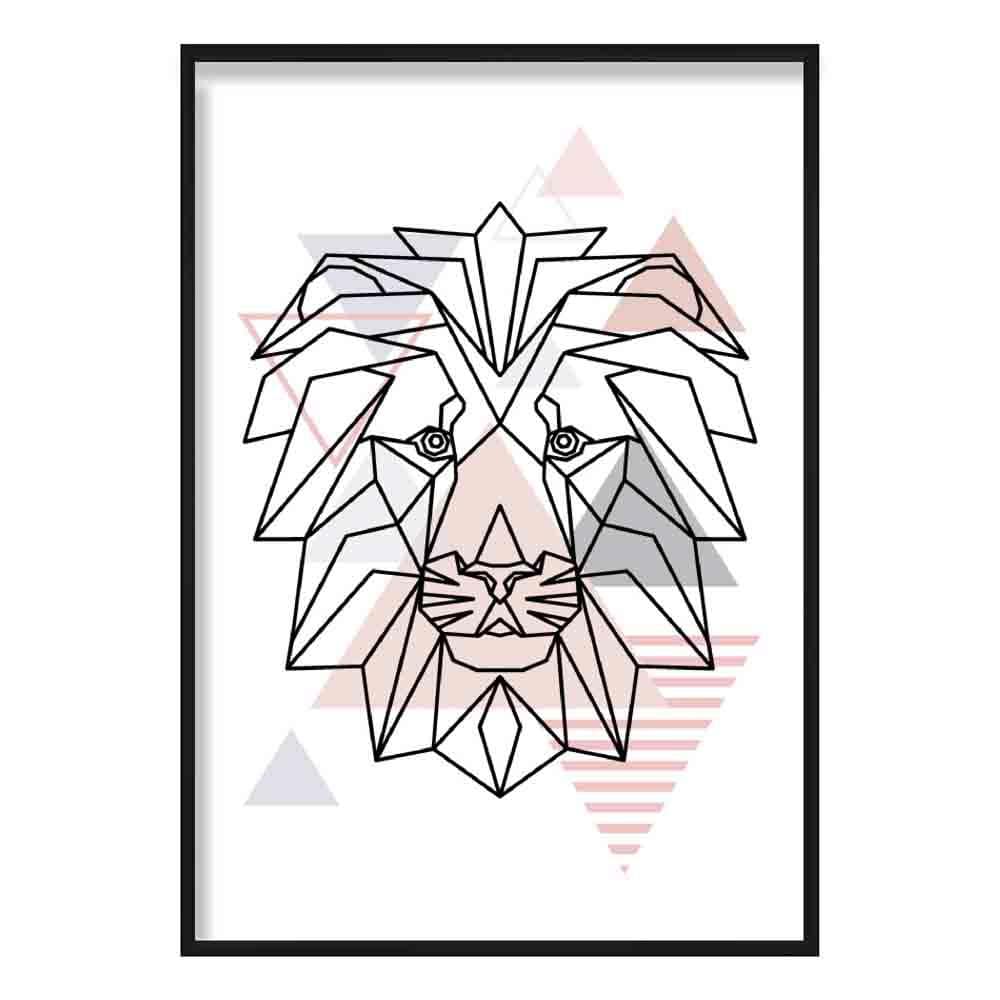 Lion Head Abstract Geometric Scandinavian Blush Pink Poster