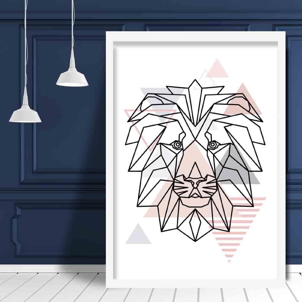 Lion Head Abstract Geometric Scandinavian Blush Pink Poster