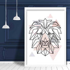 Lion Head Abstract Geometric Scandinavian Blush Pink Poster