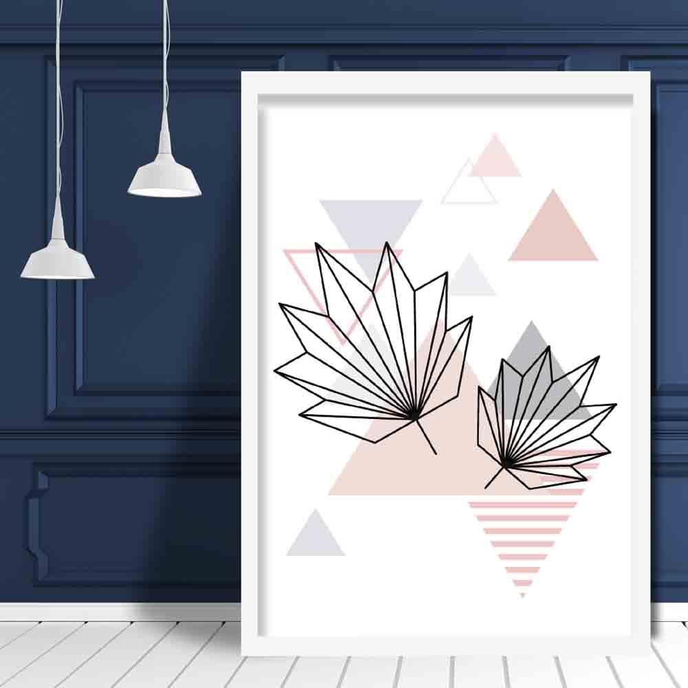 Tropical Leaves Abstract Geometric Scandinavian Blush Pink Poster