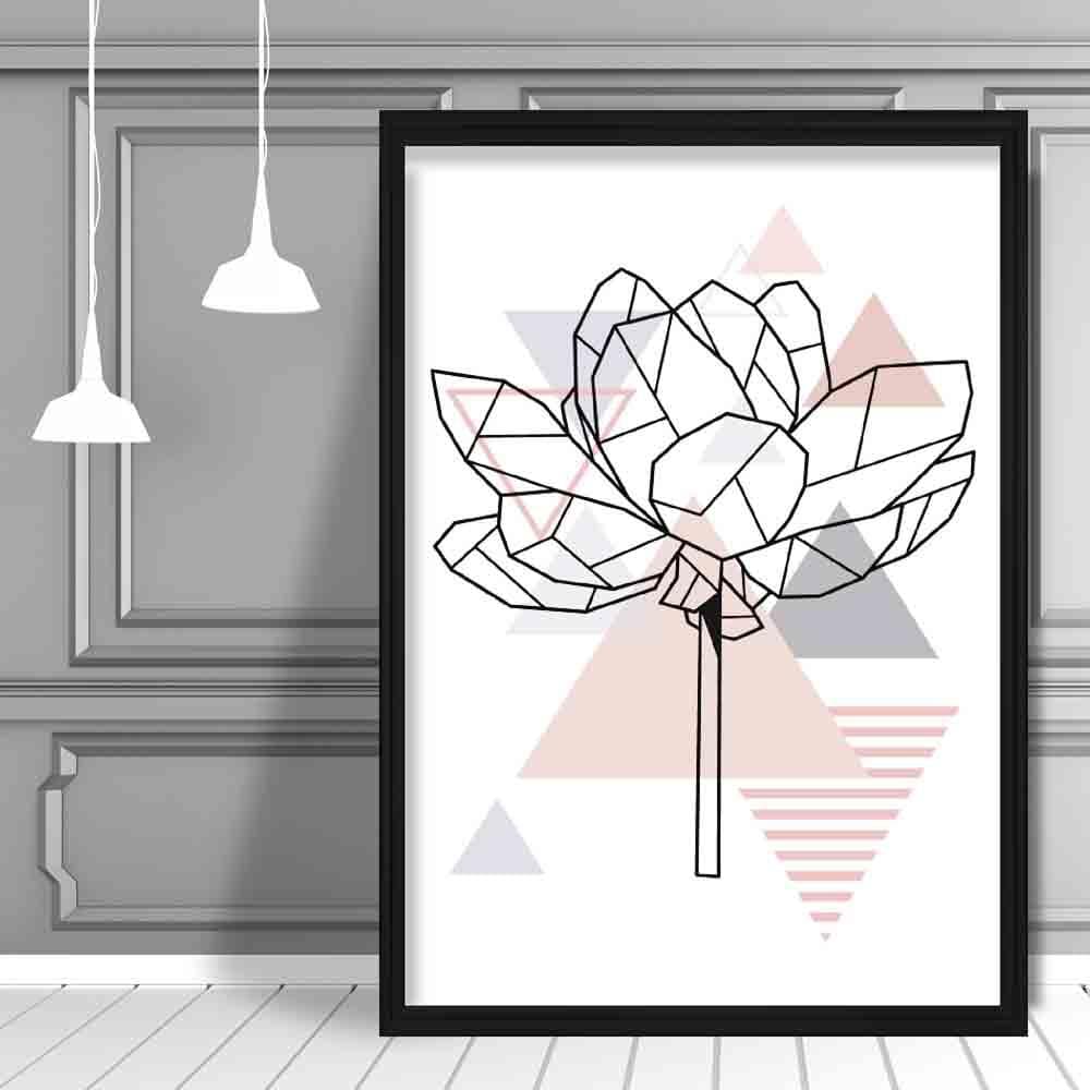 Peony Flower Abstract Geometric Scandinavian Blush Pink Poster