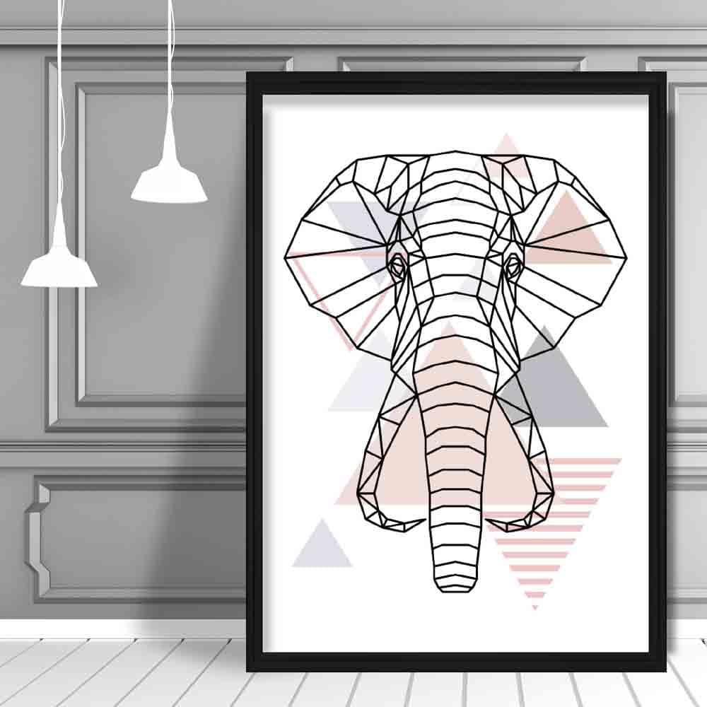 Elephant Head Abstract Geometric Scandinavian Blush Pink Poster