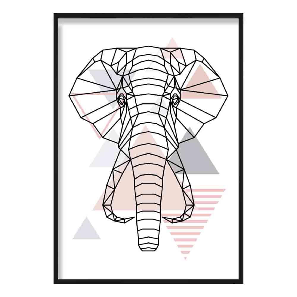 Elephant Head Abstract Geometric Scandinavian Blush Pink Poster