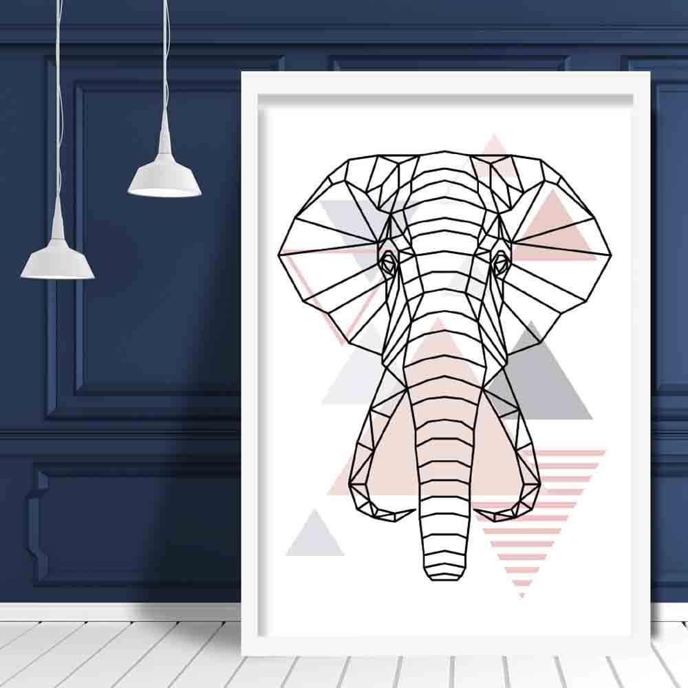 Elephant Head Abstract Geometric Scandinavian Blush Pink Poster