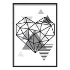 Heart Abstract Geometric Scandinavian Mono Grey Poster