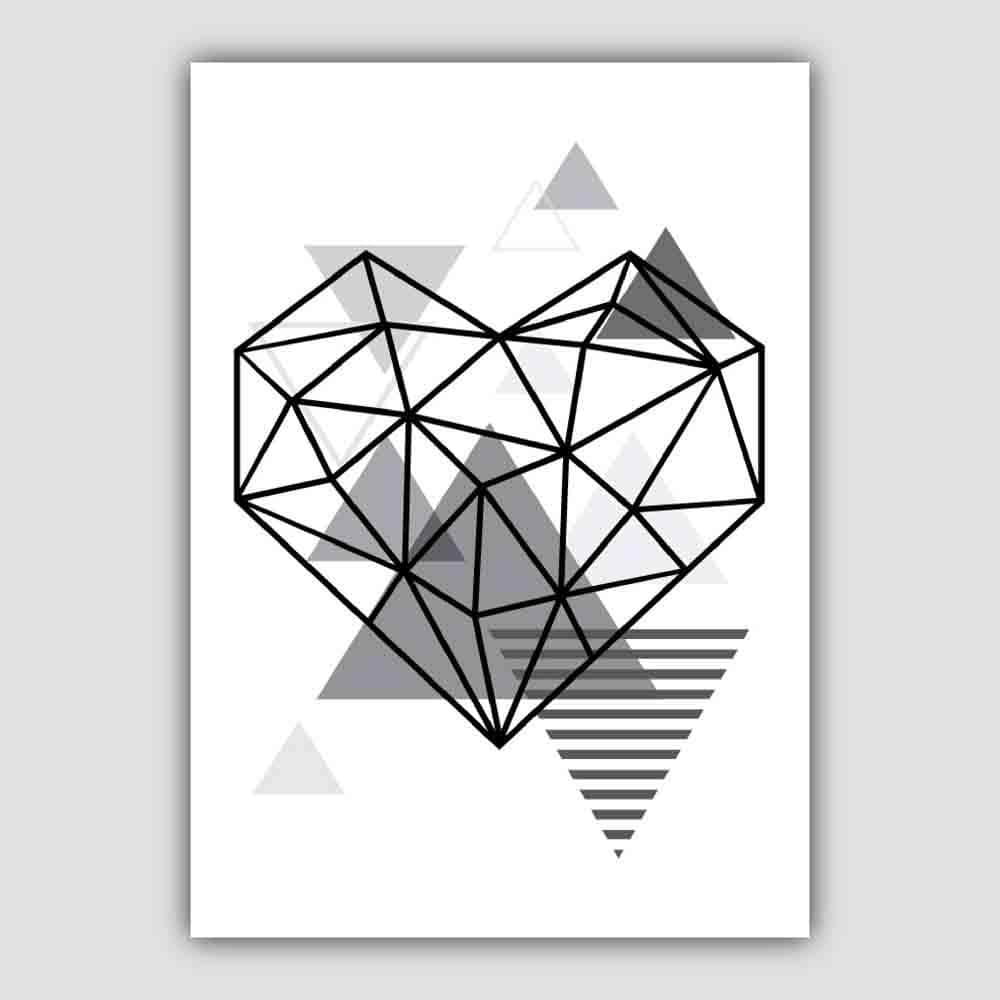 Heart Abstract Geometric Scandinavian Mono Grey Poster