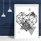 Heart Abstract Geometric Scandinavian Mono Grey Poster