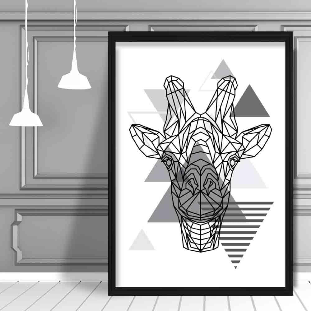 Giraffe Head Abstract Geometric Scandinavian Mono Grey Poster