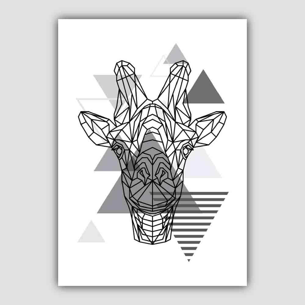 Giraffe Head Abstract Geometric Scandinavian Mono Grey Poster