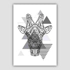 Giraffe Head Abstract Geometric Scandinavian Mono Grey Poster