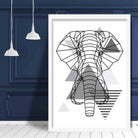 Elephant Head Abstract Geometric Scandinavian Mono Grey Poster