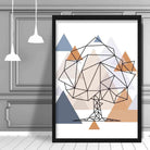 Tree Abstract Multi Geometric Scandinavian Blue,Copper Poster