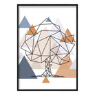 Tree Abstract Multi Geometric Scandinavian Blue,Copper Poster