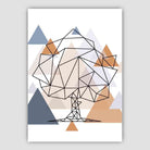 Tree Abstract Multi Geometric Scandinavian Blue,Copper Poster