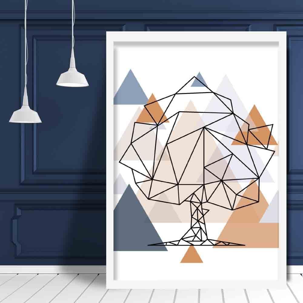 Tree Abstract Multi Geometric Scandinavian Blue,Copper Poster