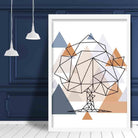 Tree Abstract Multi Geometric Scandinavian Blue,Copper Poster