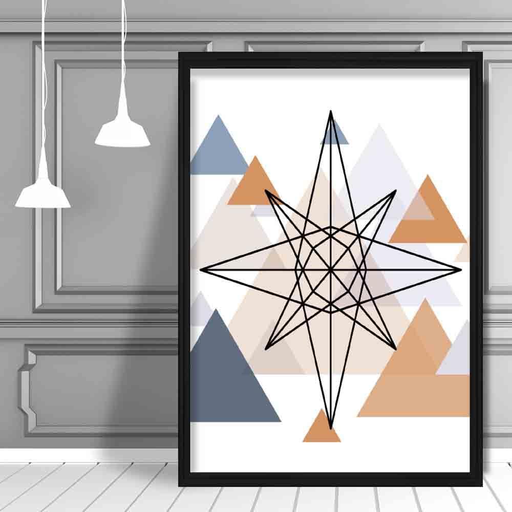Star Abstract Multi Geometric Scandinavian Blue,Copper Poster